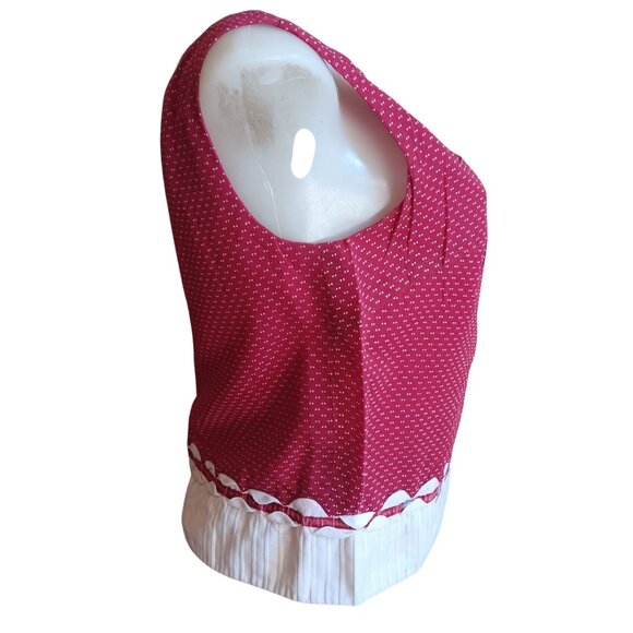 Small Vintage Women's 1960's Top Sleeveless Red Dot Top Ribbon Pleated Country - Picture 4 of 8